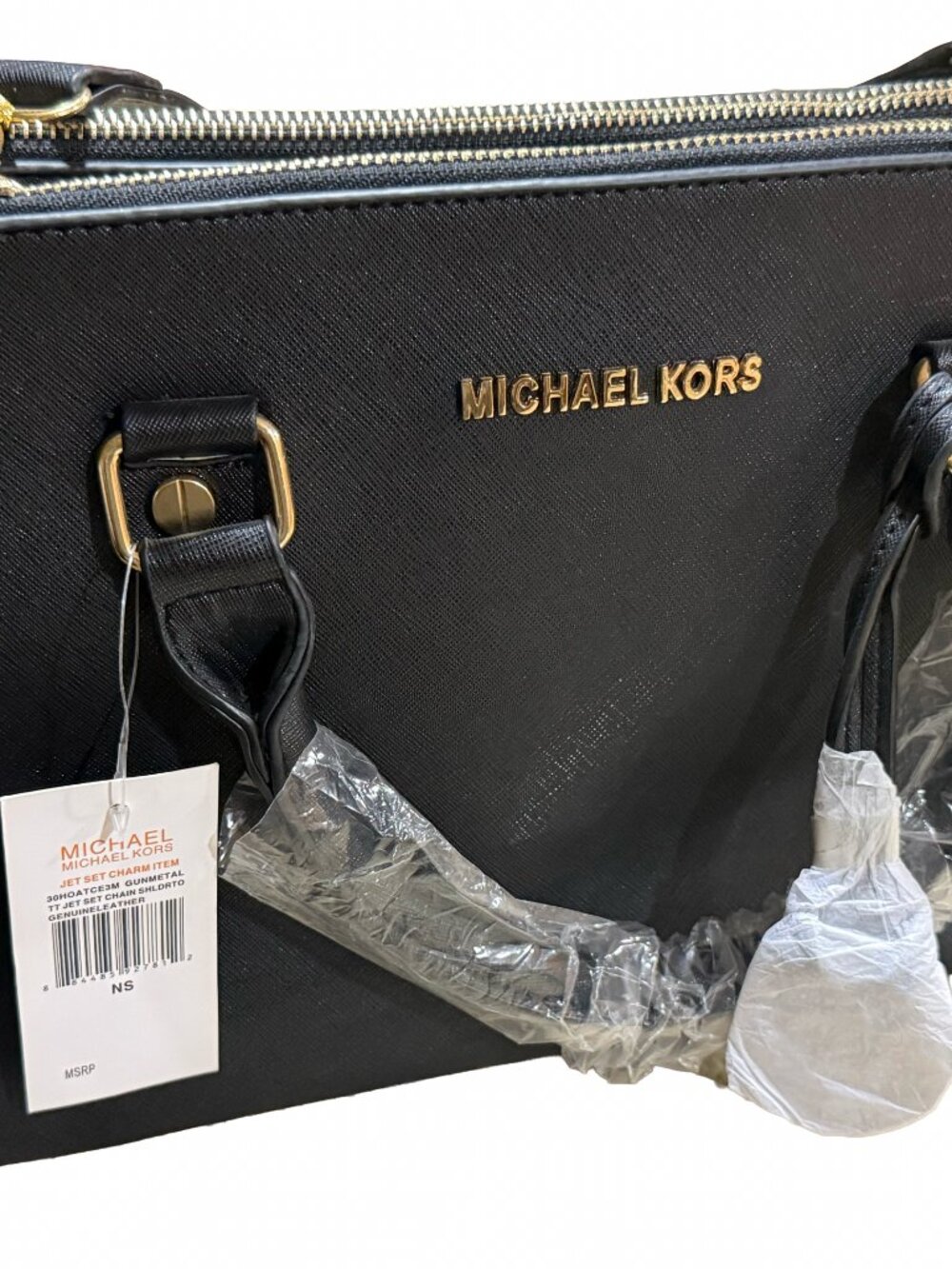 NWT Michael Kors Jet Set Charm Black Saffiano Leather Tote Crossbody Bag